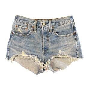 Levi's 501 Denim Shorts Size 26 Distressed Raw Hem Button Fly Medium Wash